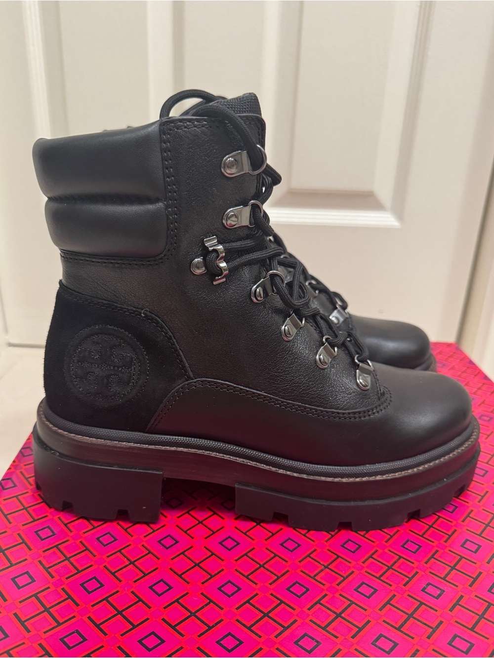 Tory Burch Miller Leather Lace-Up Lug Sole Ankle Boots